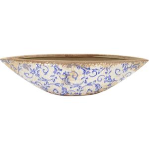 13in. Tuscan Ceramic Blue Scroll Decorative Bowl