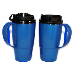 2 Insulated ThermoServ Coffee Mugs 16 oz. Blue