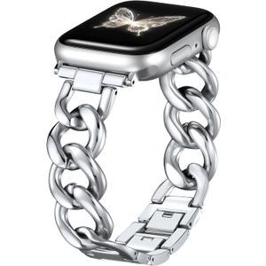 DaQin Gold Band Compatible with Apple Watch Bands for Women 40mm 38mm 41mm 42mm 44mm 45mm 46mm, Metal Chain Link Steel Replacement Accessories Bracelet for iWatch Bands Series 11 10 9 8 7 6 5 4 3 2 1 (Silver)
