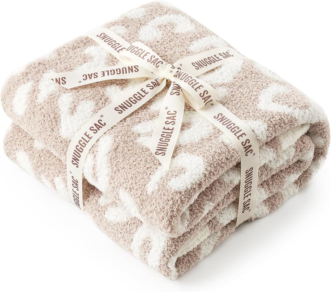 Snuggle Sac Leopard Throw Blanket for Couch Bed Sofa 50x70 inches, Reversible Beige Leopard Oversized Throw XL Ultra Soft Cozy Blankets for Women Mothers Birthday Gifts