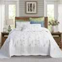 Cmfshape 100% Cotton Oversized King Bedspread,3 Pieces Floral Pattern Stitching Quilt Cal King Embroidery Bedding Set,Reversible Lightweight Soft Bedspread Coverlet for All Season(White 114"x102")