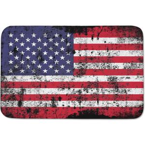 Rustic American Flag Bathroom Rugs 24x16 Inches | Water Absorbent Soft Non-Slip Bath Mat Machine Washable Mats for Showers Laundry Rooms Indoor Doors Decor