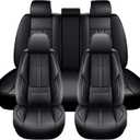 Foneso Universal Car Seat Covers 5 Seats, Nappa Leather Automotive Seat Covers Non-Slip Vehicle Accessories, Waterproof Seat Protector Fit for Sedan, Airbag Compatible,Back Support (Black, Full Set)