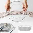 20 Pack Clear Charger Plates Bulk, Silver Charger Plates with Beaded Rim, 13 Inch Acrylic Beaded Plate for Party,Wedding, Dinner, Table Events Decoration