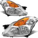 Headlight Assembly Pair for 2007-2009 Nissan Altima 4DR Sedan (Halogen Only) Clear Lens Chrome Housing Amber Reflector Left Right W/O Bulbs
