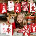 Whaline 25 Pcs Christmas Advent Calendar Bag 25 Days Countdown Party Favor Bags with Wood Clips Sticker Red White Xmas Tree Snowman Paper Treat Bags Candy Goodie Bag for Holiday New Year Supplies