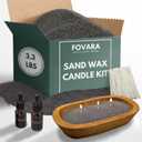 Fovara - Pearled Sand Candles with Wicks, 3.3 lbs - Sand Wax Candle Kit: Wooden Dough Bowl,50 Wicks, Jasmine & Lavender Scented Oil - Long-Lasting Candle Beads, Non-Toxic, Reusable Candles - Black