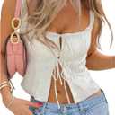 SOLY HUX Women's Bow Tie Front Tank Top Sleeveless Square Neck Y2k Crop Tops (Medium)