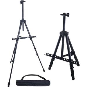 U.S. Art Supply 66" Black Metal Tripod Easel Display - Adjustable 20"- 5.5', Holds 32" Canvas - Floor/Tabletop Easel Stand, for Sign Display, Painting, Poster Board, Canvas - Portable Bag