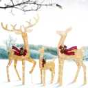 Large Reindeer Xmas Decoration Family Set - 3-Piece 3D Outdoor Christmas Reindeer Decorations, Gold Yellow Lighted Christmas Deer with 210 LED Lights
