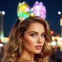 Unsutuo Light Up Bow Headbands Christmas Hair Band Rave Hair Accessories for Women (Yellow and Pink-Color Light, One size)