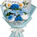 Completed Blue Crochet Flowers Bouquet, Handmade Knitted Bouquet, Crochet Artificial Flowers for Mother's Day, Graduation, Birthday, Wedding, Home Decor, Gifts (Blue Rose)