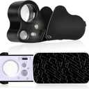 2 Pcs Jewelers Illuminated Loupe Magnifier, 30X 60X 90X Foldable Eye Loupe Magnifier with Bright LED Light for Jewelry, Coins, Gems, Stamps, Watches Rocks (Black)