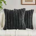 FUTEI Pack of 2 Faux Mink Fur Throw Pillow Covers 20x20 Inch Soft Fluffy Dyeing Striped Textured Farmhouse Decorative Cushion Case Modern Home Decor for Couch Bed Living Room, Dark Grey