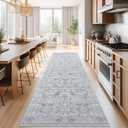 jinchan Hallway Runner Rug 3x8 Machine Washable - Vintage Floral Non-Slip Low-Pile Soft Ultra-Thin Faux Wool Kitchen Rug Distressed Carpet Runner for Farmhouse Bedroom Laundry Room (3x8ft,Grey)