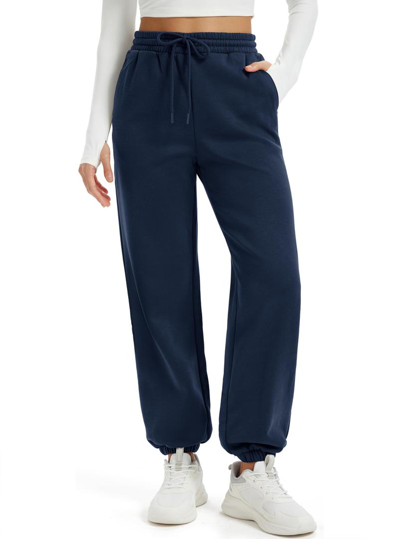 MAGCOMSEN Women's Fleece Lined Sweatpants 3 Pockets Thermal Winter Casual (Blue, L)