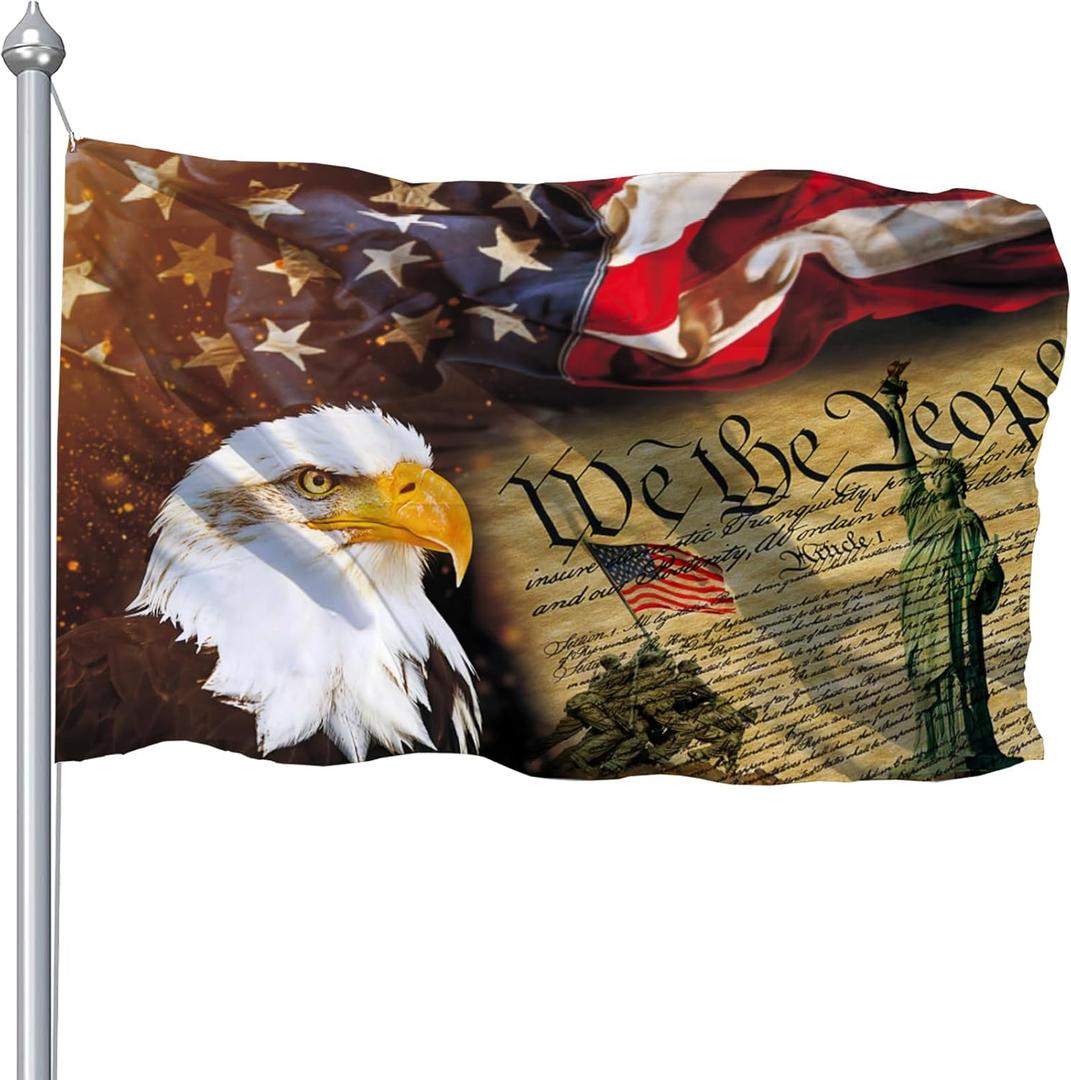 Statue of Liberty Flag Outside, Rustic Constitution Flags 3x5 Ft, Vintage American Bald Eagle Flags For Outdoor, Double Printed 4th Of July Flag Patriotic Memorial Independence Banner