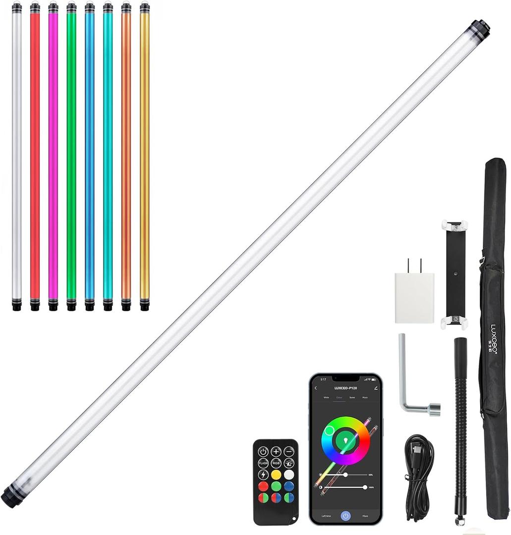 P120 RGB Handheld Photography Light, APP Control 1350 Lumen LED Video Light Wand 360Full Color 12 Lighting Modes CRI95 IP68 Waterproof Built-in Rechargeable Battery 3000k 5750k Colorful Stick