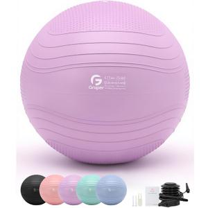 Gruper Yoga Ball, Extra Thick Exercise Ball for Workout Pregnancy Stability - Anti Burst Balance Ball for Yoga, Pilates, Fitness, Birthing, Physical Therapy - Includes Pump L(26in/65cm)