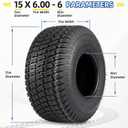 GICOOL (2 Pack) 15x6.00-6 Lawn Mower Tubeless Tire, 15x6-6 Garden Tractor Lawnmower Tire, 4 Ply, Turf S Pattern