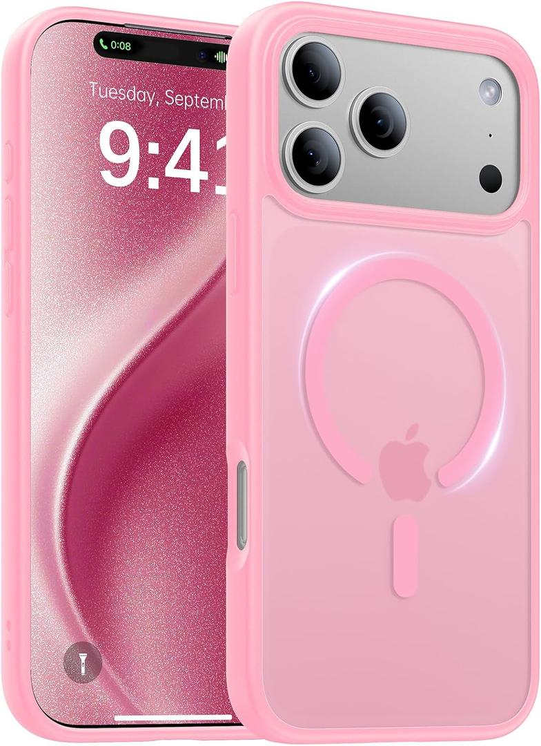 Magnetic for iPhone 17 Pro Case,[Anti-Slip][Compatible with MagSafe][Military Grade Drop Protection] Shockproof Protective Translucent Matte Phone Case for iPhone 17 Pro Case,Pink