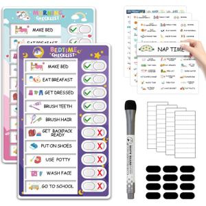Upgraded 2 in 1 Bedtime/Morning Routine Chart - Magnetic Chore Chart, Cute Visual Schedule Board, Dry Erase Checklist for Kids & Toddlers