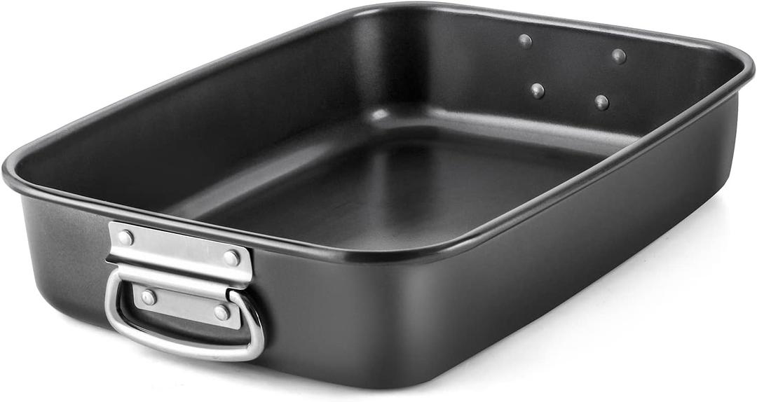 HONGBAKE Lasagna Pan 3 Inch Deep, 15x10" Baking Pan for Oven, Nonstick Cake Baking Dish for Brownie, Roasting Pans with Stainless Steel Handles, Heavy Duty, Dishwasher Safe, Dark Grey