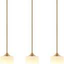 BYOLIIMA Modern Gold Pendant Light 3 Pack Brushed Brass Mid Century Chandelier White Cylinder Glass Shades Adjustable Rods Farmhouse Ceiling Hanging Lighting Fixture Kitchen Island Dining Room Bedroom