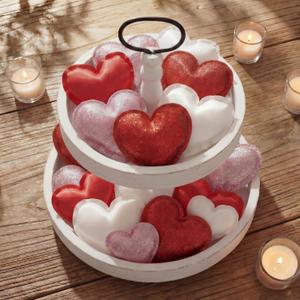 Oudain 36 Pcs 5 Inch Valentines Stuffed Fabric Hearts Tiered Tray Decor Valentine's Day Decor Buffalo Plaid Heart Shaped Hanging Ornaments for Wedding Party Farmhouse Crafts (Designer Style)