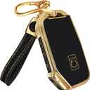 Lucrum for Kia Key Fob Cover & Leather Keychain - TPU Keyfob Case for Sportage Soul Forte EV6 Niro K5 Stinger (2018-2025) (Black)