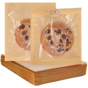 SUREHOME Cookie Bags Small Brown Paper Bags with Window 100 Pcs Thank You Stickers 5.7 x 6.5 Inch Individual Heat Sealable Kraft Bakery Bags for Gift Giving, Treats, Snacks, Baked Goods Packaging