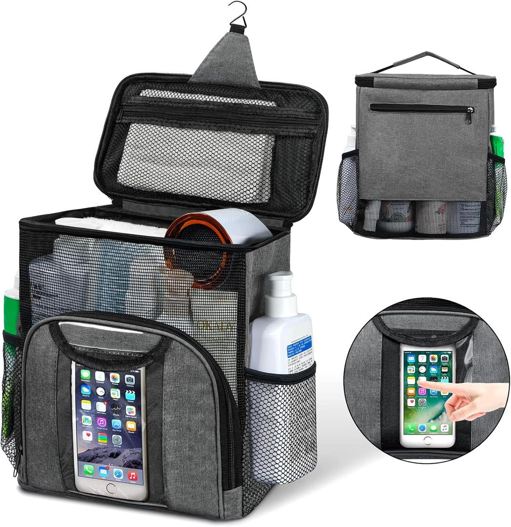 Attmu Mesh Shower Caddy Portable Dorm Tote Bag, Quick Dry Hanging Toiletry Bag, Large Capacity Shower Bag for College Dorm Room Essentials for Boys and Girls for Bath Camping (Gray)