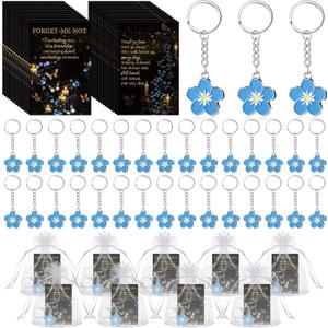 60 Sets Funeral Favors for Guests Forget Me Not Flower Keychain and Prayer Card Sympathy Gifts for Memorial Party Remembrance