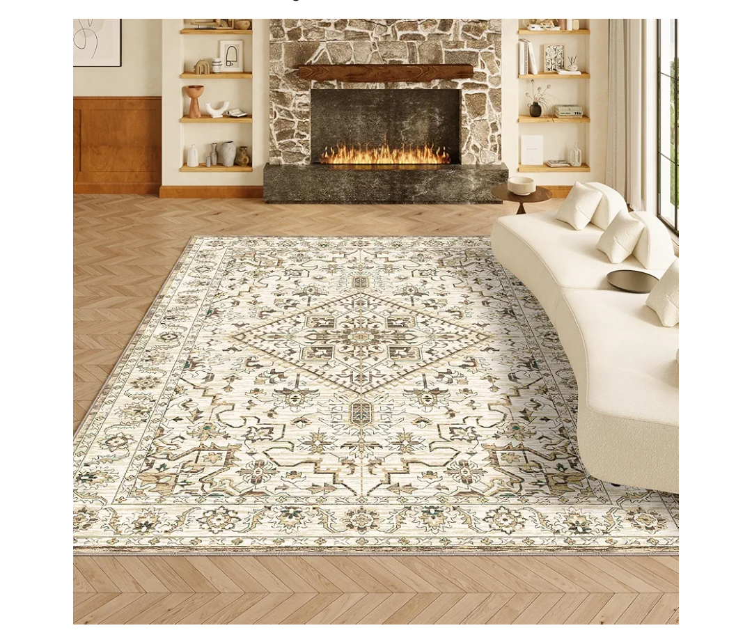 VK VK·LIVING 8x10 Area Rug Washable Rugs for Living Room Rug Vintage Design Boho Rug with Non Slip Living Room Rug Bedroom Carpet Stain Resistant, Home Decor, Beige