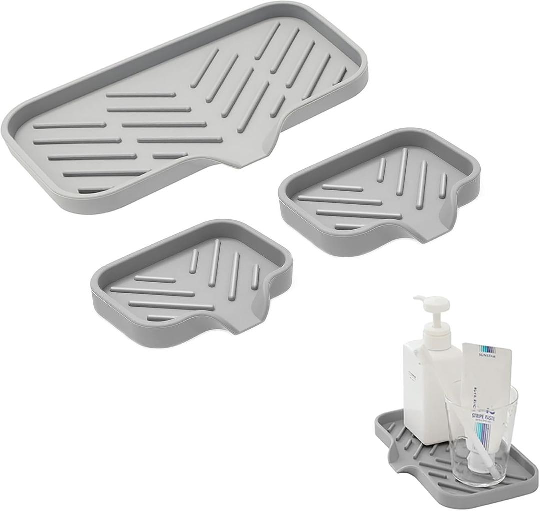 ZMD Silicone Bathroom Soap Dishes,Kitchen Sink Soap Sponge Tray Self Draining Silicone Soap Holder for Bathroom,with Drain Spout-Bathroom and Kitchen Sink Organizer,for Dish Soap Bottle,Soap Dispenser
