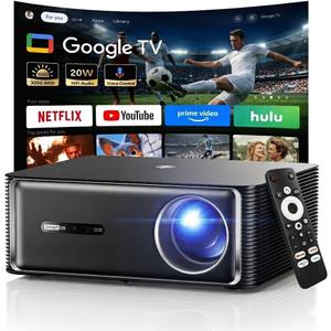 3000 ANSI Google TV Smart Projector - 4K Projector with WiFi and Bluetooth, 20W HiFi Speakers Outdoor Movie Proyector, Auto Focus & Keystone Projector for Home Theater Indoor