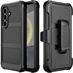 for Samsung Galaxy S24 Plus Case, Heavy Duty Protective Case Rugged Shockproof Phone Cover with Belt Clip Holster/Kickstand for Samsung Galaxy S24+/S24 Plus (Black, S24 Plus)