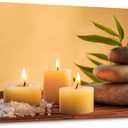 SLYCAY Large Zen Stone Canvas Wall Art Prints, Burning Candles Relaxing Meditation Yellow Painting Women Spa Picture Yoga Room Wall Decor Bathroom Office Living Room Artwork 20"X40"