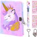 Unicorn Diary with Lock for Girls,Cute Plush Journal Notebook Set for Kid with Stickers,Fluffy Secret Notebook for Writing and Drawing Gifts for Girls ages 6-8