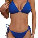 Women's Two Piece Bikini Swimsuit Sexy Ribbed Triangle Top Bathing Suits String Cheeky Bikini Sets (Medium, Royal Blue)