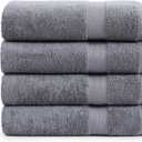 LANE LINEN 4 Pack Bath Towels Set (28"x54") - 100% Ring Spun Cotton, Large Turkish Towels for Bathroom - Durable, Quick Dry, Soft & Absorbent Bath Towel Set - Gets Softer After Each Wash - Cool Grey
