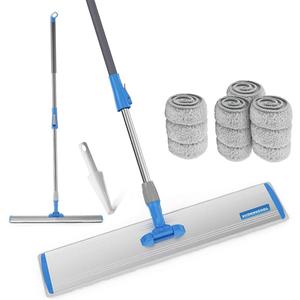 Microfiber Wet Mops 24 in Heavy Duty Flat Floor Mop Adjustable Handle with 4 Washable Mop Clothes