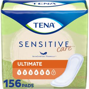 TENA Incontinence Pads, Bladder Control & Postpartum for Women, Ultimate Absorbency, Regular Length, Sensitive Care - 156 Count