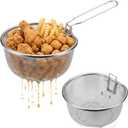 18/8 Food-Grade Deep Fryer Basket - Pasta & Frying Basket - Detachable Handle | Diamond Grid | Locking Clip | Oil Strainer for Pot & Produce Cleaning, 8.3 inch + Silicone Oil Bottle Brush with Lid and Air Fryer Pad Paper