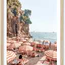 HesenDot Natural OAK Wood Framed Summer in Positano Wall Art,12x16in Italy Amalfi Coastal Canvas Wall Print,Arienzo Beach Umbrellas Poster Wall Decor for Living Room,Bedroom,Office Gallery Set of 1