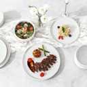 GZG Modern Art Series - 12 Pcs Speckled Stoneware Plates and Bowls Sets, Ceramic Dinnerware Set with Rustic Terracotta Underside, Microwave and Dishwasher Safe Handcrafted Dishes Set - Porcelain White