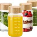 Freshmage 16 oz Borosilicate Glass Water Bottles (4 Pack) - High-Heat Resistant & Durable Wide Mouth Reusable Bottles with Bamboo Lids, Leak Proof for Juicing, Smoothies, Beverage Storage, BPA-Free