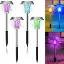 4 Pcs Solar Bug Zapper Outdoor Waterproof Mosquito Repellent light Solar Power Fly Killer lamps for Moths, Gnats, Fly, Small Flying Insect Backyard Garden Lawn (Stainless Steel,Purple & Colored Light)
