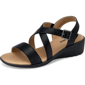 SHIBEVER Wedge Sandals for Women Dressy: Comfortable Summer Low Heel Sandals Casual Walking Dress Shoes (Black, S)