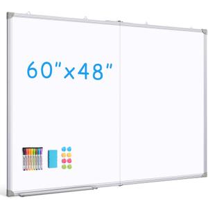 DOLLAR BOSS Large White Board 60 x 48 Inch Foldable Magnetic Whiteboard for Wall, Portable Double Sided Dry Erase Board, Aluminum Frame Message Board for School, Office, Classroom with Eraser, Markers